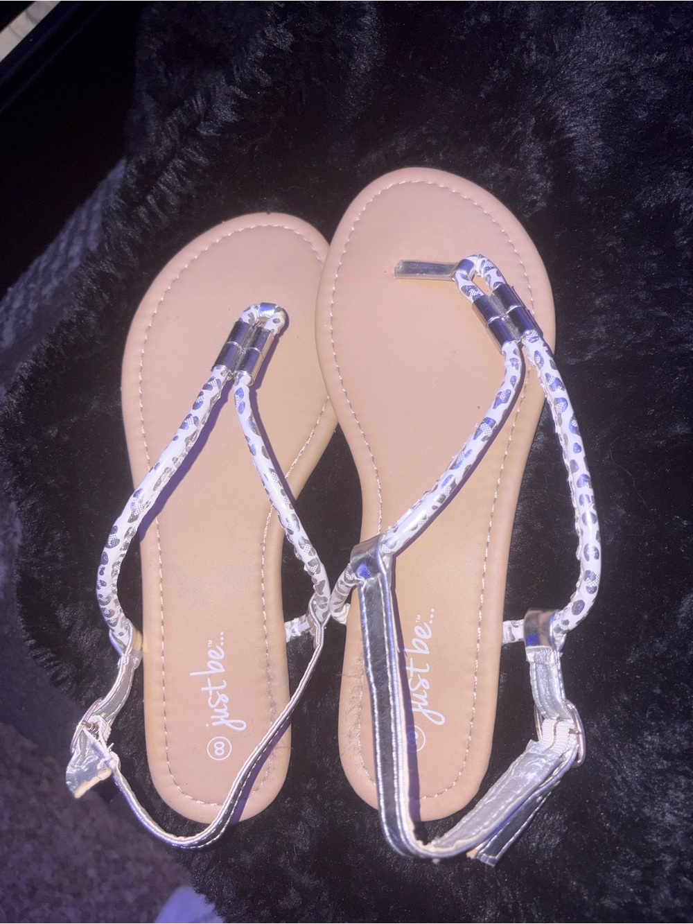 just be Tan Footbed Sandals with Silver and White Braided Straps